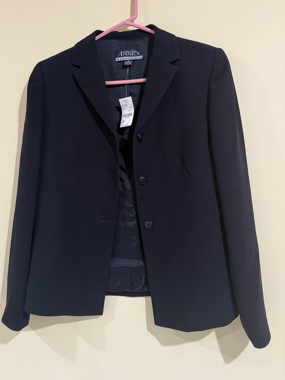 Annex Women's Black Blazer Jacket 3-Button Single-Breasted Notch Lined Size 4